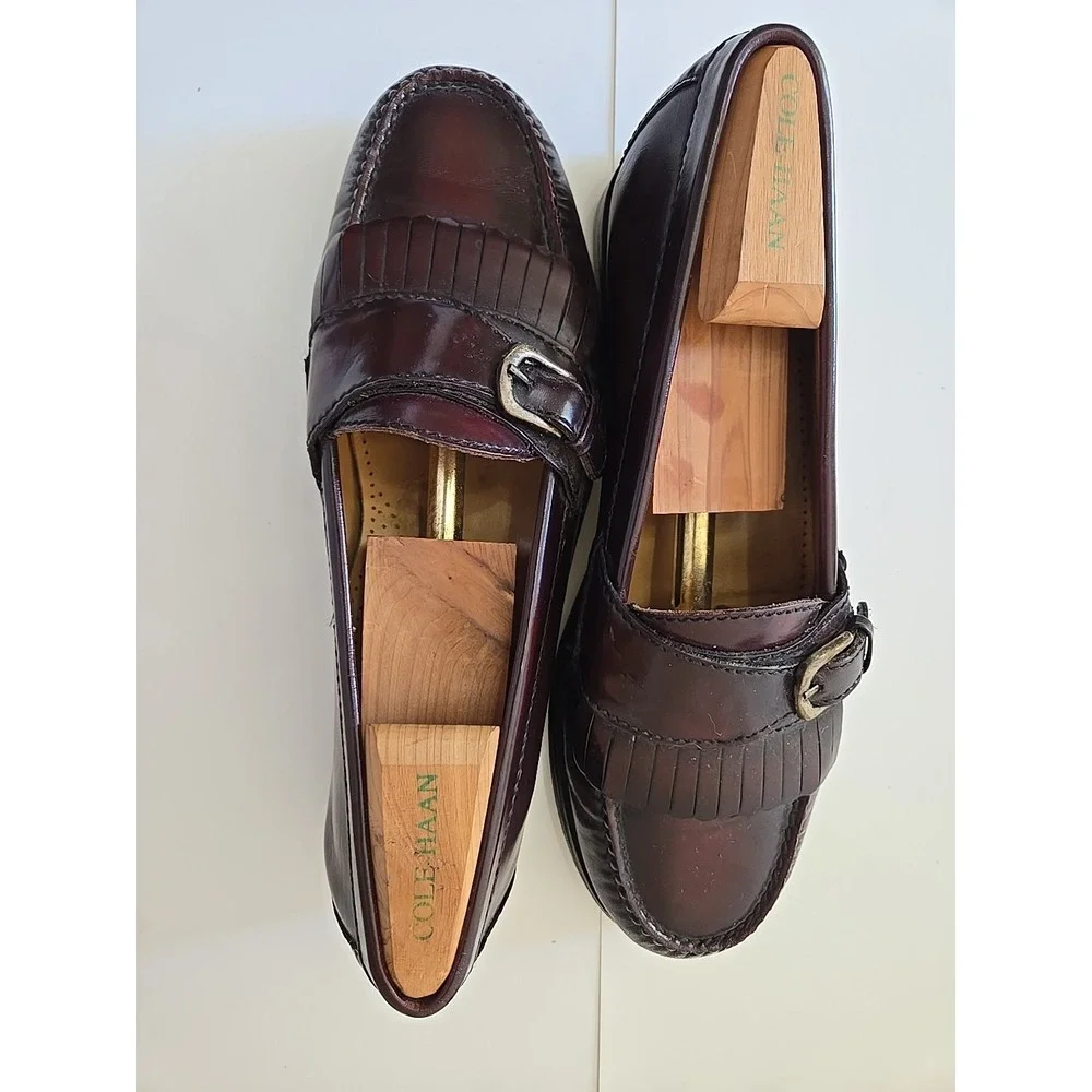 Vintage Cole Haan 8.5 Monk Strap Loafers Burgundy Leather‎ Kiltie Dress  Shoes